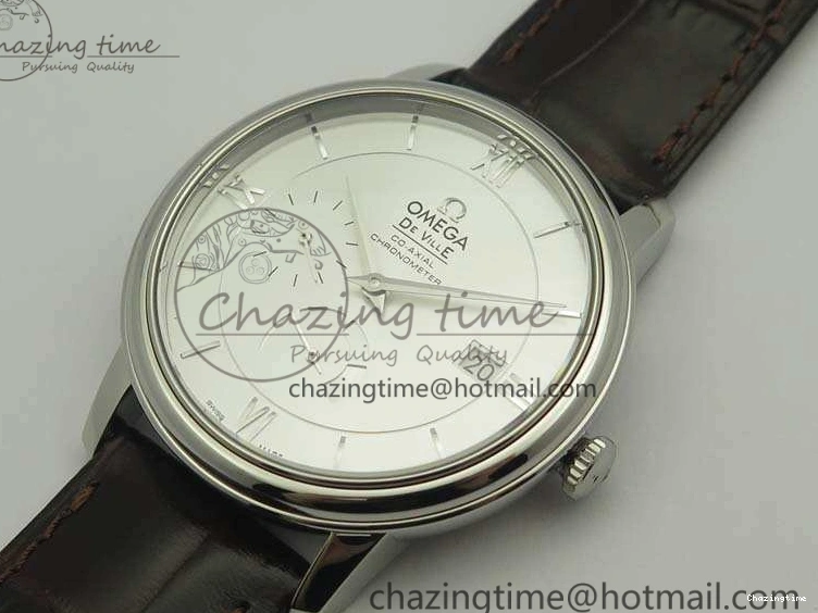 0310 FashionForward De Ville Prestige Real Power Reserve SS TW 1:1 Best Edition White Dial SS Markers On Leather Strap A 8095